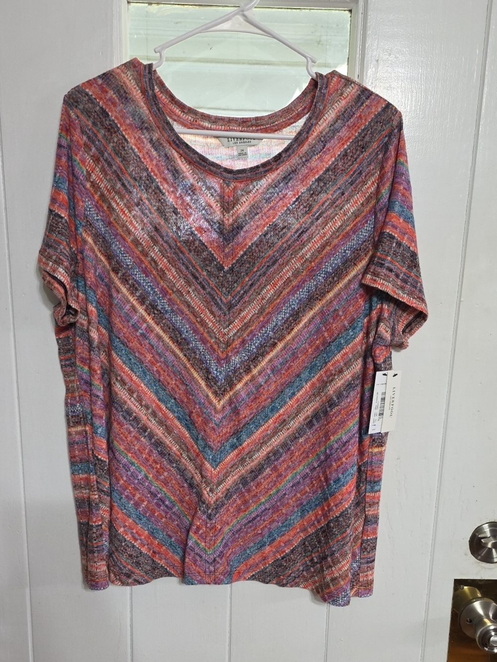 NWT Liverpool Los Angeles Women's Shirt Colorful Chevron Stretchy Sz 2X